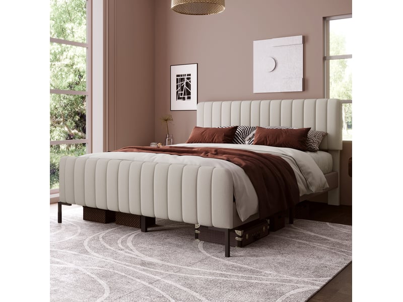  Modenvie lit rembourré 140x200 cm - tête de lit réglable, sommier et matelas inclus - bicolore  - Conforama B