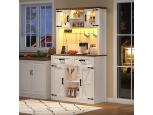 Bar blanc led avec prises – meuble bar moderne, 2 tiroirs et étagères réglables