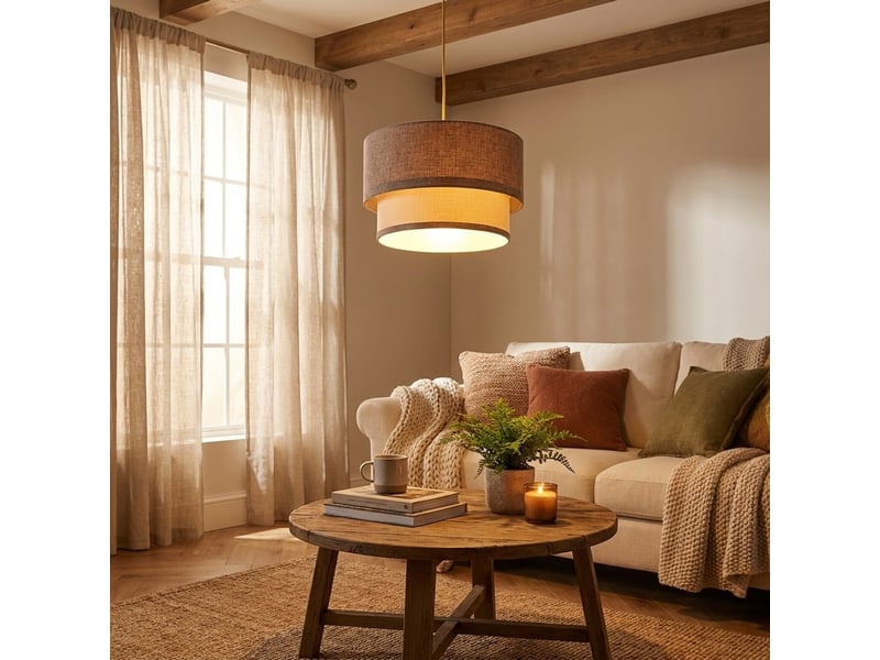  Goral suspension lumineuse avec abat-jour en tissu - beige  - Conforama B