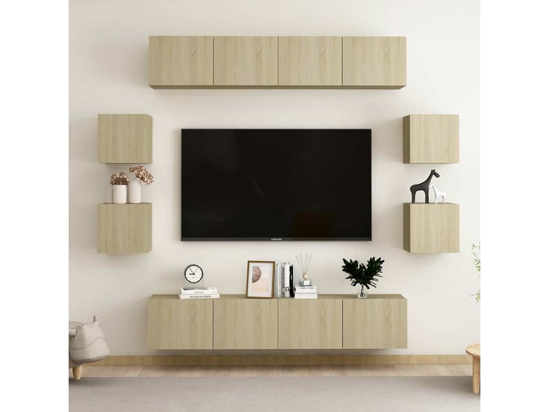  Ensemble de meubles tv - banc tv - meuble de rangement 8 pcs chêne sonoma bois d'ingénierie  - Conforama B