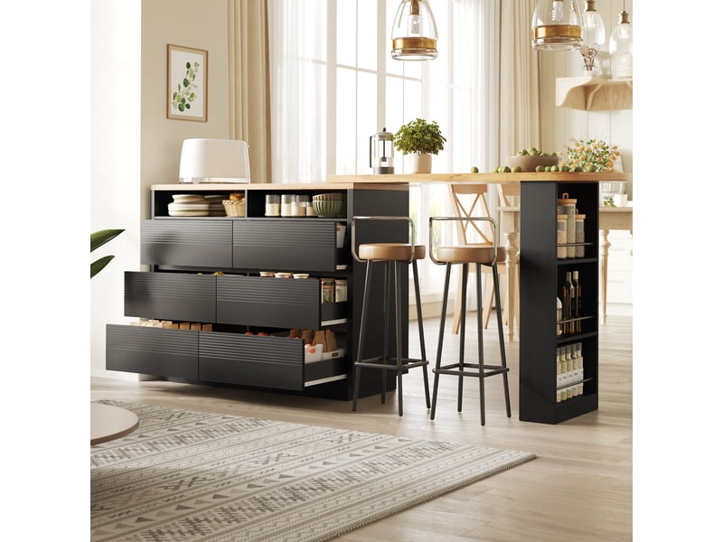 Meuble de cuisine muvano, table de bar extensible noire en mdf, longueur de 137 à 215 cm - Conforama B