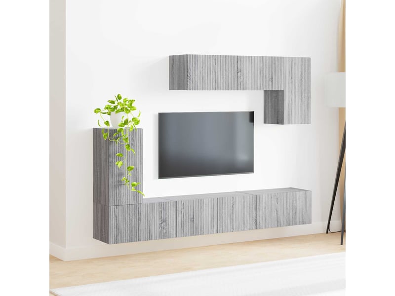  Ensemble meuble tv - banc tv - meuble de rangement 4 pcs gris sonoma bois d'ingénierie  - Conforama D