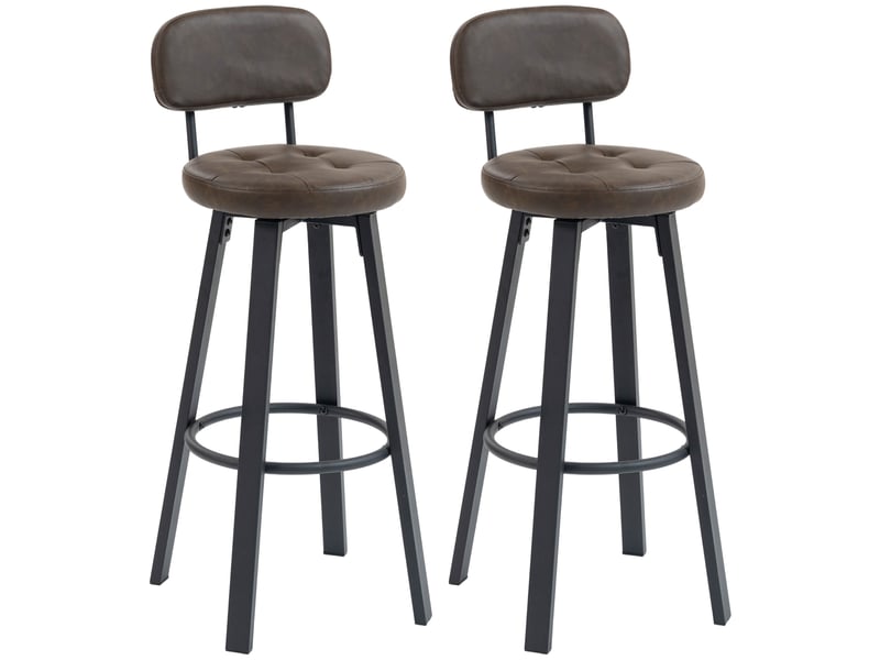  Ensemble de 2 tabourets de bar pivotants pour cuisine, revêtement en polyuréthane, avec dossier, structure en métal et repose-pieds, marron foncé  - Conforama A