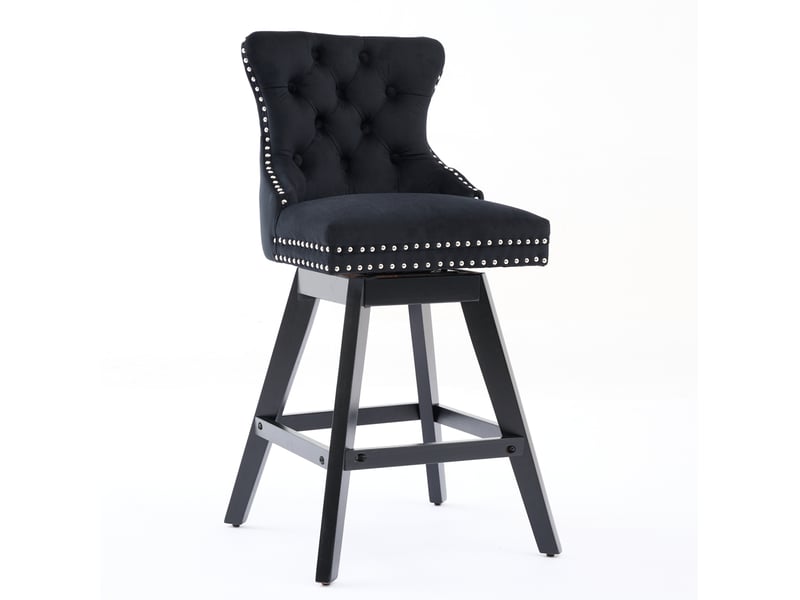  Tabouret de bar pivotant velours noir assise confortable cravdom  - Conforama A