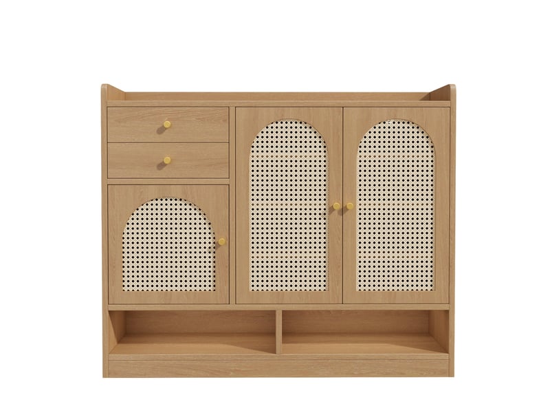 Meuble à chaussures 120x35x100 cm effet rotin, 3 portes, 2 tiroirs et led  - Conforama A