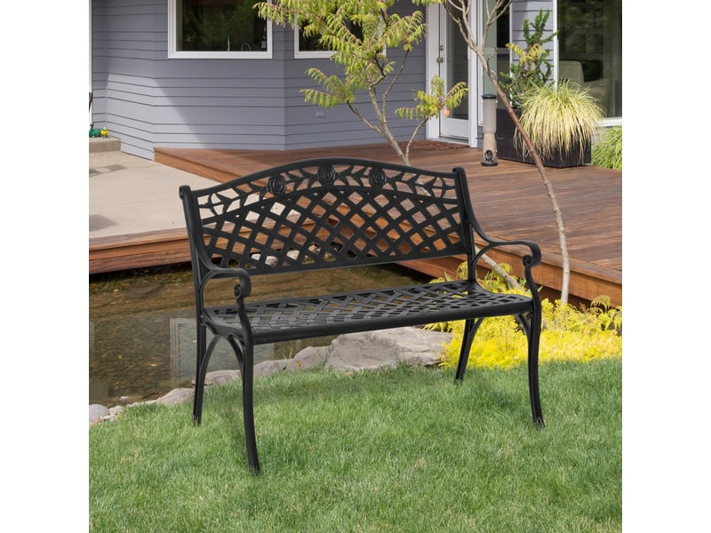  Banc 2 places, banc de jardin en aluminium, banc en métal avec accoudoirs, style champêtre, noir, 102,5 x 61 x 84 cm  - Conforama D