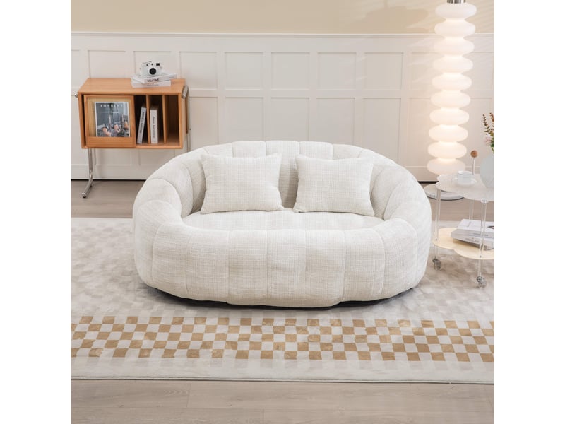  Canapé pouf 2 places lazy - 150 x 95 x 63 cm - avec 2 coussins et mousse à mémoire - chenille beige  - Conforama D