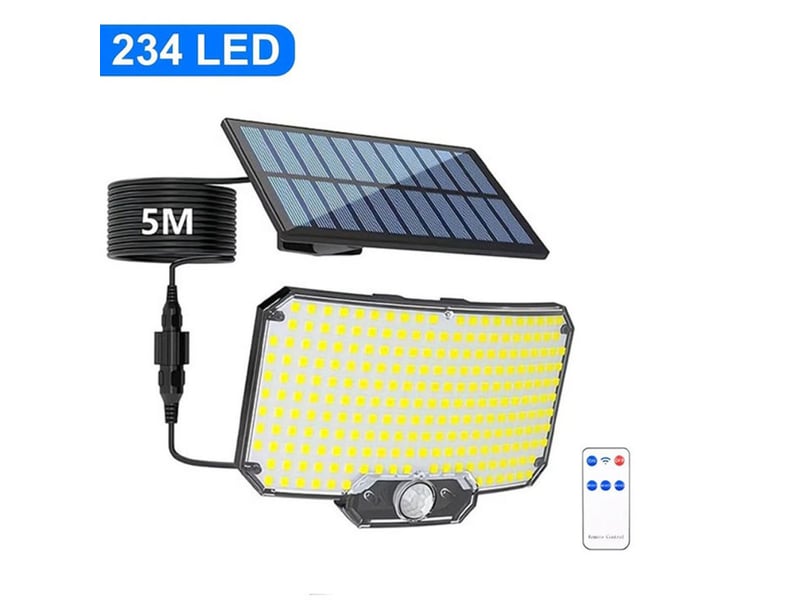  Eclairage solaire mural exterieur 234 led detecteur pir 3-5 m panneau separe 5 m telecommande ip65 noir 800 lm 105073_AADIR83646_6_DROPFR - Conforama A