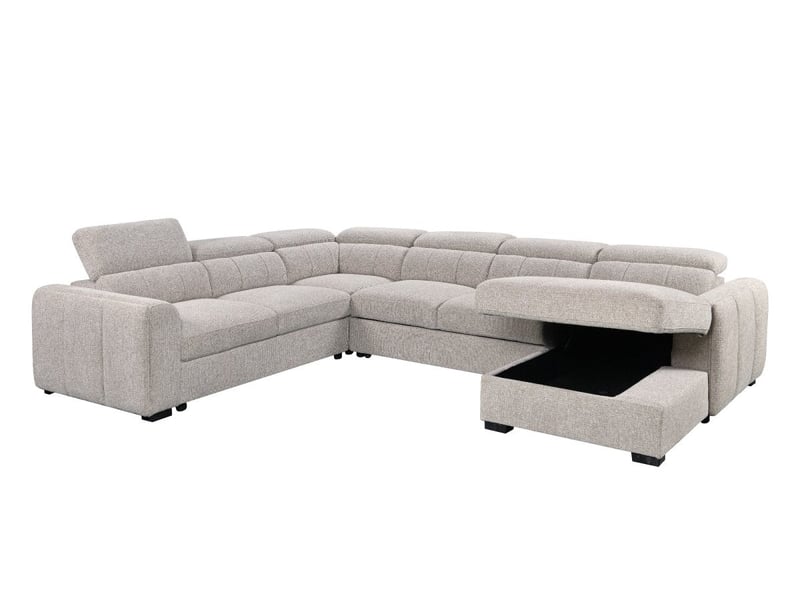 Canapé panoramique convertible avec coffre en tissu bouclette taupe najah - angle droit KF8047-2A2M-TAU - Conforama D