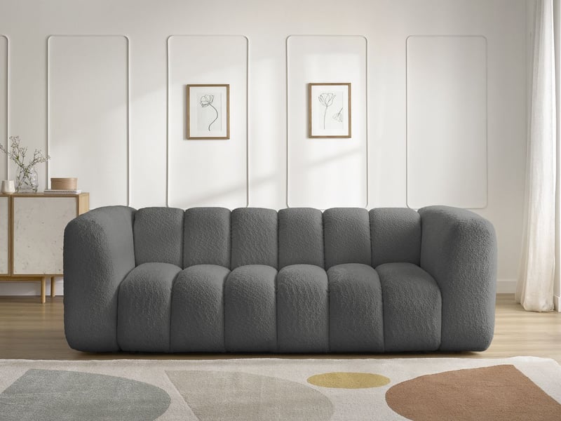 Bobochic canapé droit fixe 3 places talia tissu bouclette gris foncé TALIA - Conforama D