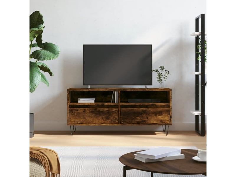  Meuble tv - banc tv - meuble de rangement chêne fumé 100x34,5x44,5 cm bois d'ingénierie  - Conforama B
