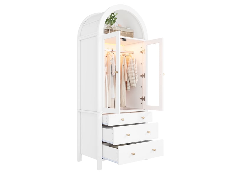  Armoire blanche avec led et portes en verre 80x50x200 cm rangement bijoux  - Conforama R