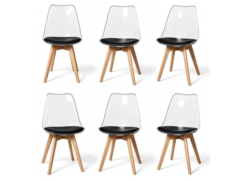 Lot de 6 chaises de salle à manger 42x42x83 cm – noir – assise rembourrée, pieds en bois stables au quotidien - Conforama A