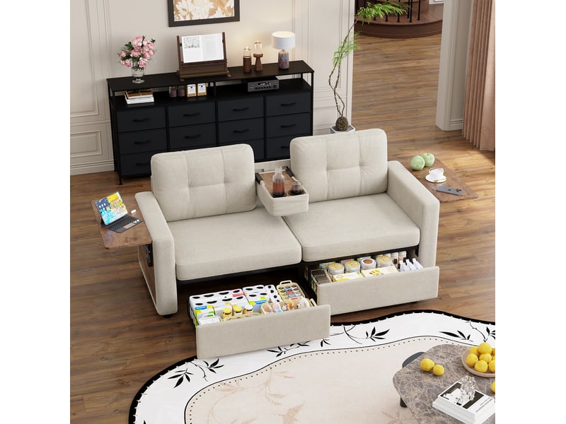  Canapé 2 places avec rangement, tablettes rabattables et porte-gobelets homvra  - Conforama C
