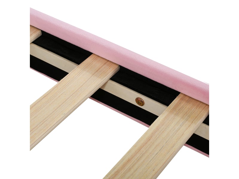  Lit banquette enfant 200×90 cm avec dossier et accoudoirs, sommier à 12 lattes, sans matelas, en flanelle rose  - Conforama E