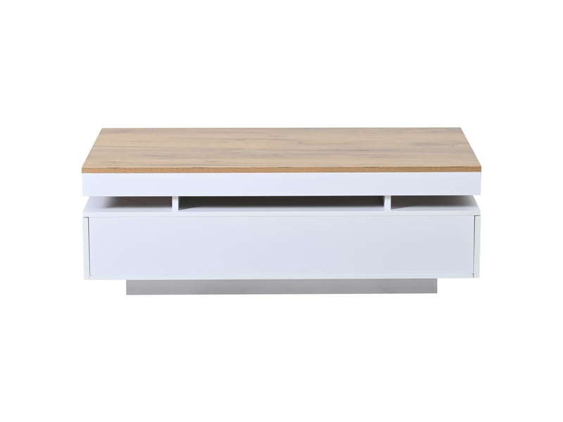  Table basse fixe avec tiroirs, blanc et bois, 100 x 50 x 35 cm, 2 tiroirs et éclairage led  - Conforama A