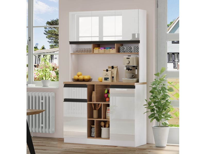 Buffet haut moderne 105 x 45 x 185 cm – blanc brillant – rangement modulable avec espace ouvert et tiroir - Conforama B