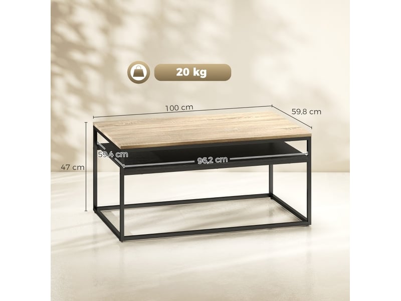 Table basse tcqpz 100 x 59,8 x 47 cm avec étagère ouverte style industriel chêne et noir  - Conforama C