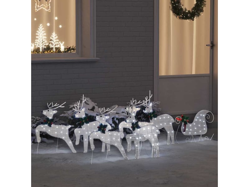 Lot de 7 rennes led, éclairage de noël, décoration de noël argenté 43 x 18 x 66 cm tissu cf62097 - Conforama B