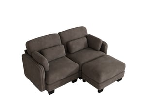 Canapé d’angle modulable 176 cm 2 places avec ottoman, coussins d’accoudoir amovibles, coussins lombaires épais à soutien renforcé, chenille, brun café