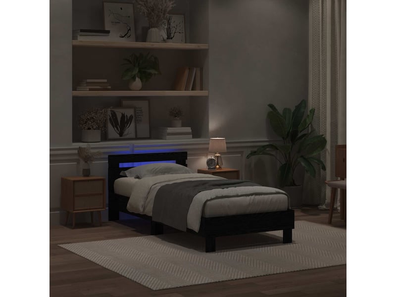 Lit simple - lit adulte - cadre de lit chêne noir 90 x 190 cm bois d'ingénierie - Conforama E