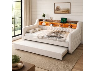 Lit avec rangement 90x190 cm FLORAGRACE coloris beige