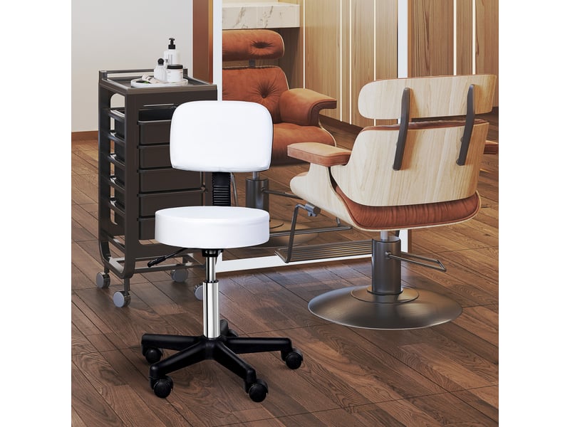  Tabouret pivotant avec dossier en cuir pu blanc hauteur réglable et 5 roulettes pour la maison ou le magasin  - Conforama D