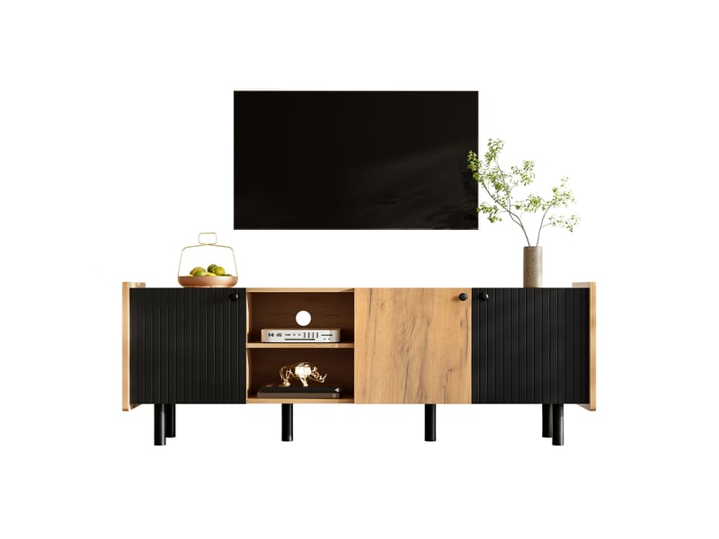 Meuble TV - Banc TV Bas avec Portes et Rangement, design Moderne