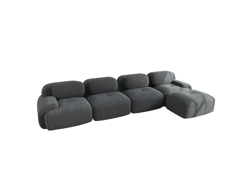  Canapé d’angle modulable 4 places en velours côtelé gris avec méridienne  - Conforama A