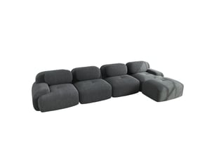 Canapé d’angle modulable 4 places en velours côtelé gris avec méridienne