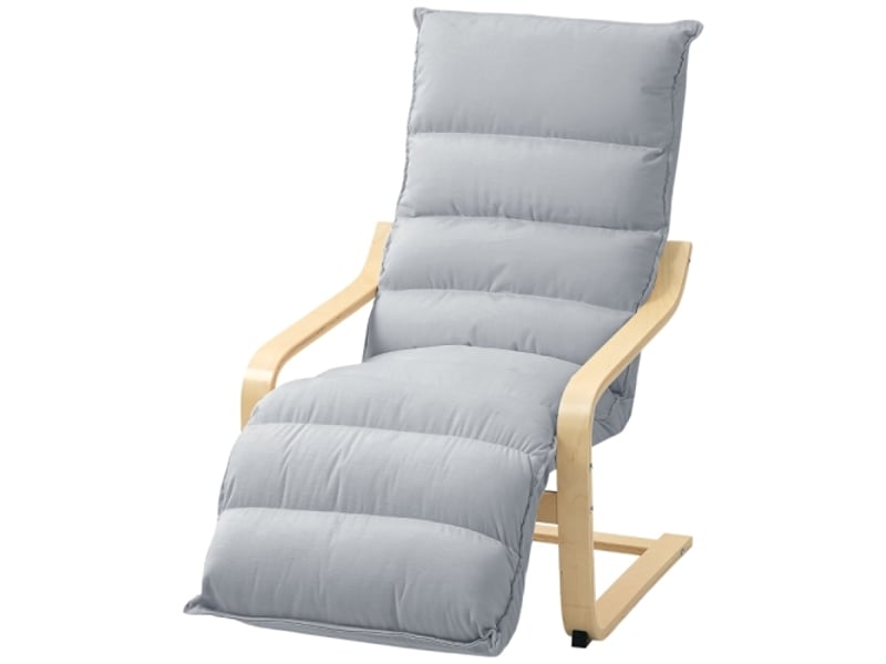  Fauteuil relax gris clair avec repose-pieds réglable, aspect velours, accoudoirs, pour salon et lecture  - Conforama A