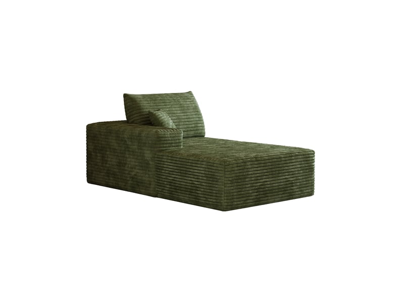  Canapé d'angle réversible avec méridienne, assise généreuse et sans montage, en tissu effet velours côtelé vert  - Conforama A