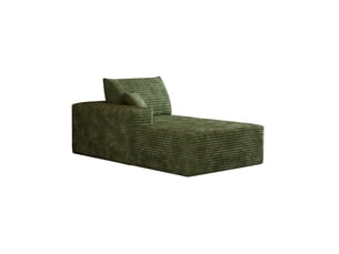 Canapé d'angle réversible avec méridienne, assise généreuse et sans montage, en tissu effet velours côtelé vert