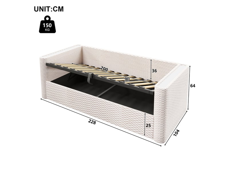  Lit de jour 90x200 canapé lit velours beige avec rangement hydraulique et led multicolore  - Conforama C
