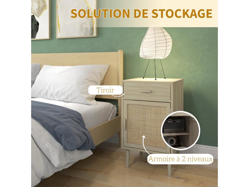  Lot de 2 tables de chevet avec tiroir et placard coloris chêne 40 x 40 x 68,5 cm  - Conforama E