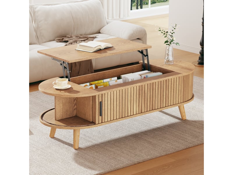  Table basse de salon, avec rangement, 120 x 50 x 39,5 cm, en bois, pour salon, pour maison et appartement, pour usage quotidien  - Conforama A