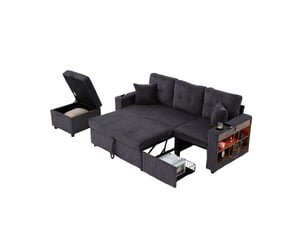 Canapé droit convertible  Bliss Lite 3 + 1 places Velours côtelé gris avec coffre de rangement