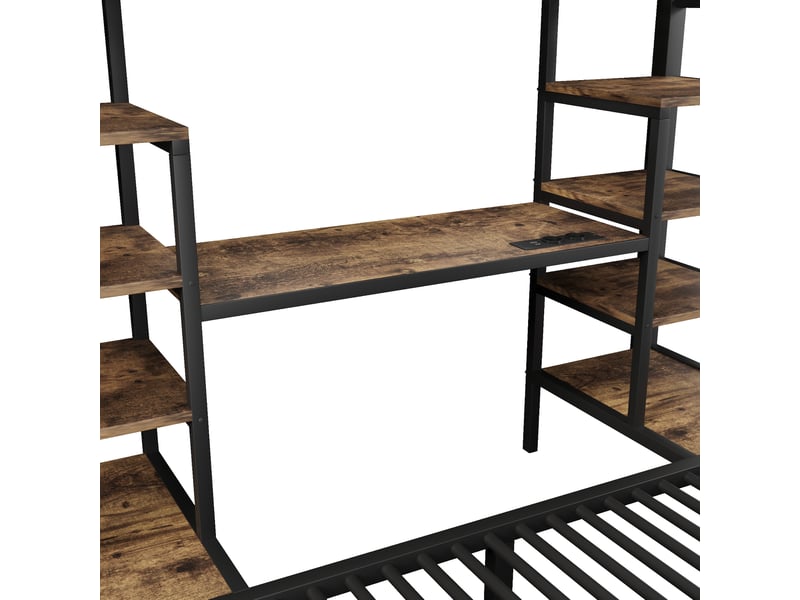  Lit superposé noir 90x200 et 140x200 cm en métal avec rangements, led et ports usb, type-c, sans matelas  - Conforama D