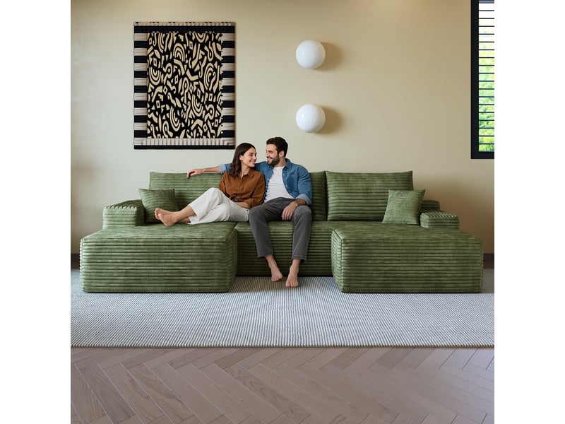  Canapé d'angle, canapé modulable, vert, assise profonde, livré monté, design moderne, 270 cm, pour salon, appartement, chambre  - Conforama C