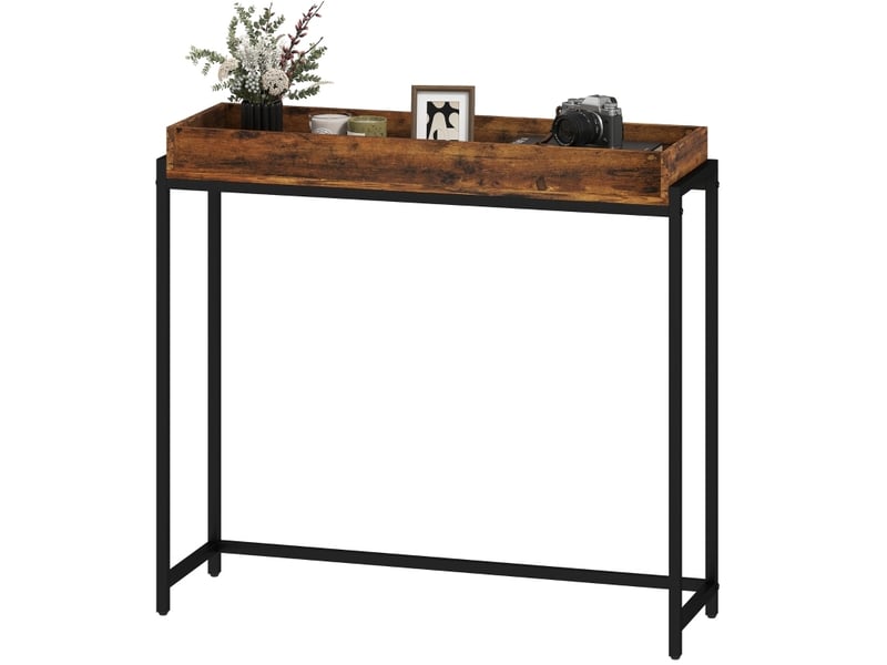  Console d'entrée 100x30x91 cm – brun rustique – plateau avec rebords et structure en métal noir  - Conforama A