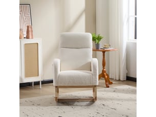 Fauteuil à bascule - 75x63x104 cm - chaise à bascule ergonomique en tissu teddy avec pochette - blanc