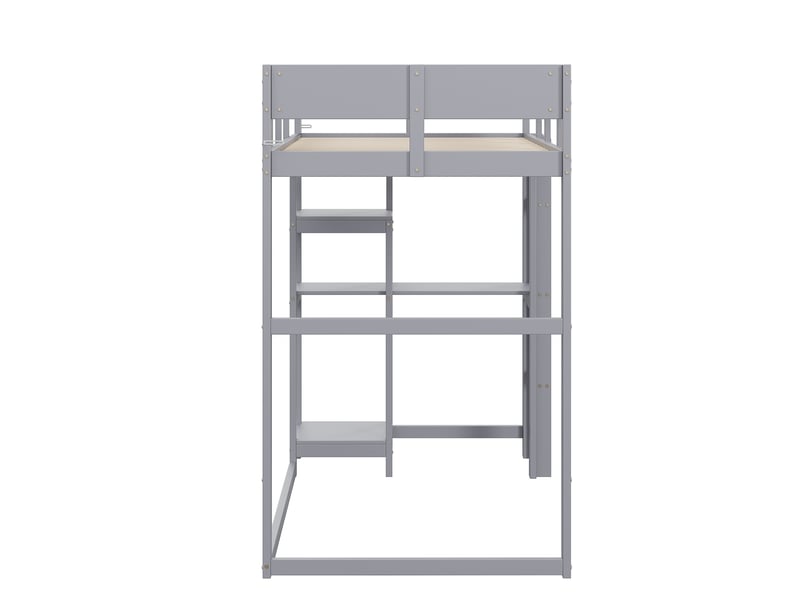  Lit mezzanine 90x200 en bois de pin massif, lit mezzanine avec étagère, avec sommier à lattes, lit pour enfant et adolescent gris  - Conforama D