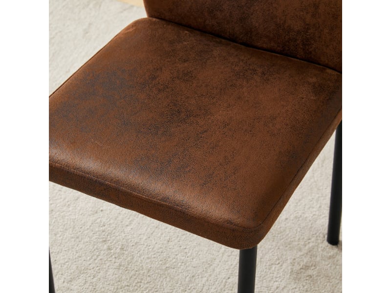  Lot de 4 chaises de salle à manger leicht-luxe, dossier brun en tissu technique à relief vertical, pieds noirs en métal  - Conforama E