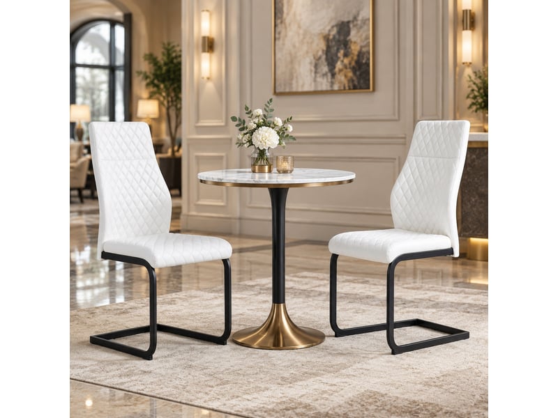 Lot de 2 chaises de salle à manger blanches et noires en similicuir pu et métal - Conforama D