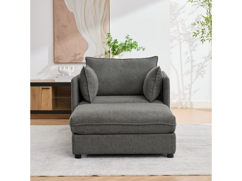  Fauteuil fixe gris en velours avec repose-pieds coffre 149 x 103,5 x 81 cm, style design, pour salon et petits espaces W3245S00024 - Conforama B