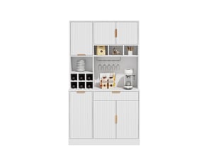 Buffet haut blanc 100 × 40 × 175 cm, 2 prises, usb-ausb-c, casier à bouteilles, façades cannelées, étagères réglables