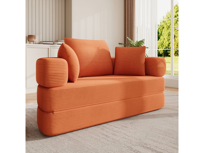 Canapé convertible en lit orange en velours côtelé, canapé-lit ovale 173 x 176 cm, 2 places pour salon et chambre - Conforama D
