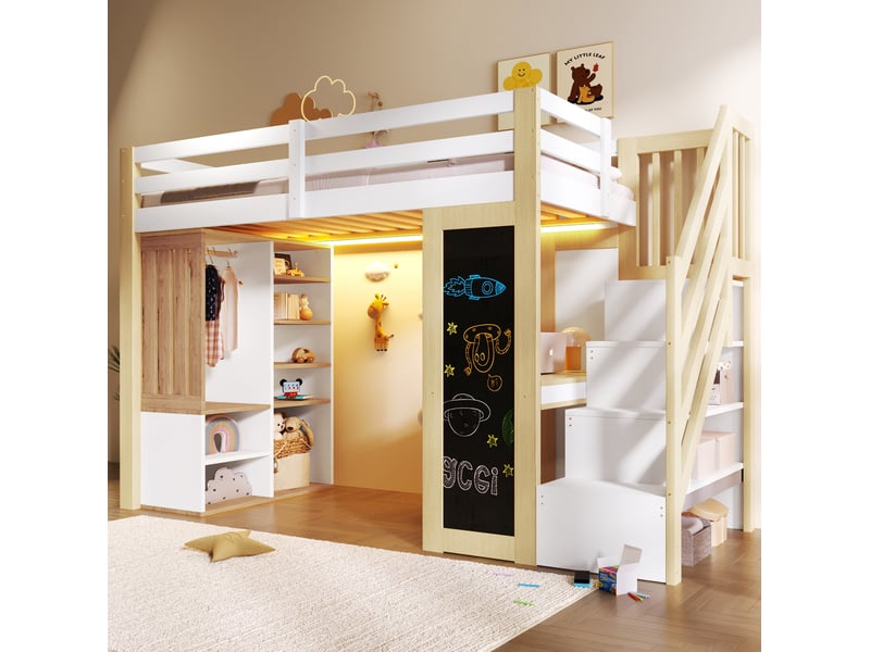  Lit mezzanine 90x200 avec bureau, rangements et armoire evryae  - Conforama B