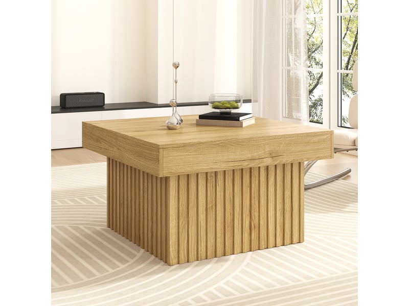  Table basse 79x79x46 cm, style scandinave, structure mdf et panneaux, polyvalente pour salon, salle à manger et bureau - naturel  - Conforama E