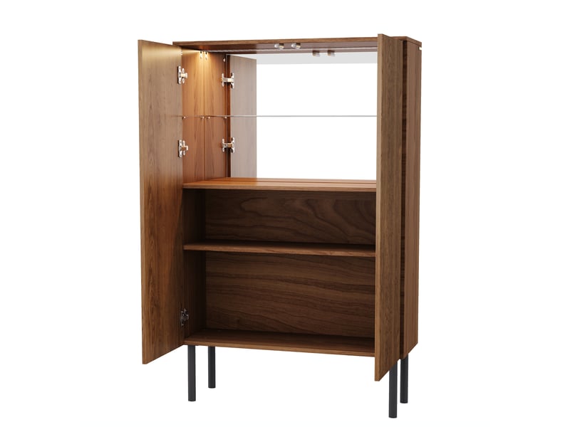 Vitrine haute effet bois avec led et fond miroir, 80 × 35 × 145 cm Fay Lum - Conforama R